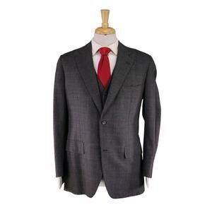 Brooks Brothers Custom Made 1984 Gray/Black/Red Plaid Blazer and Vest 40R